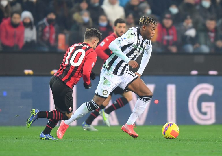 Destiny Udogie in action Udinese against AC Milan
