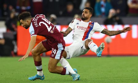 West Ham target Emerson Palmieri challenges for the ball
