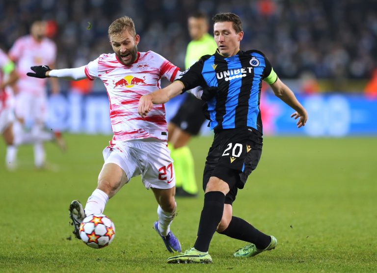 West Ham target Hans Vanaken tussles against RB Leipzig