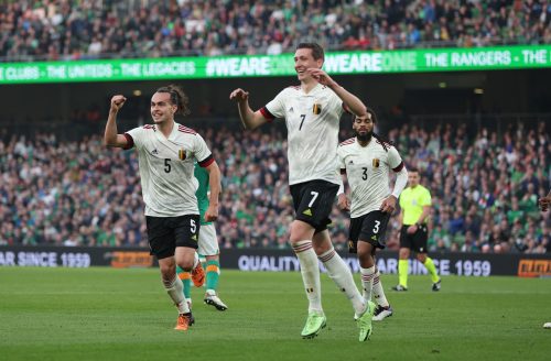 West Ham target Hans Vanaken celebrates scoring for Belgium