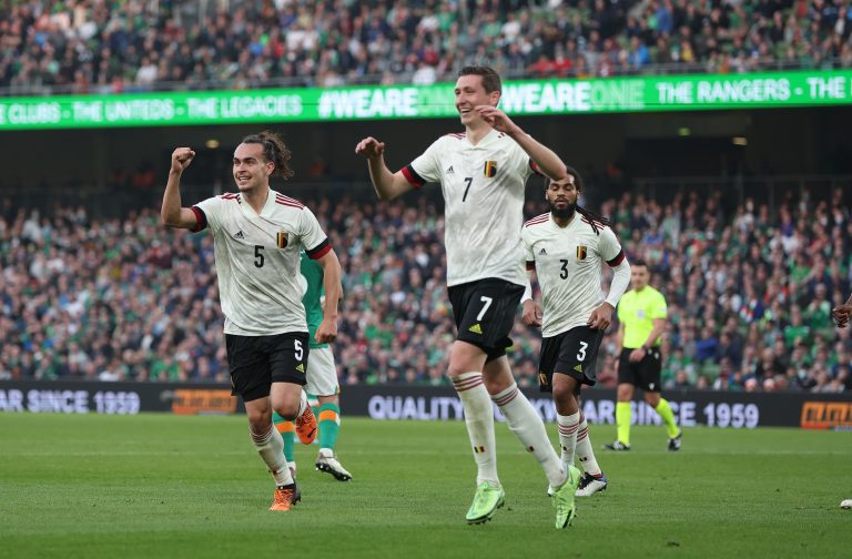 West Ham target Hans Vanaken celebrates scoring for Belgium