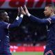 Everton transfer target Idrissa Gueye celebrates with Kylian Mbappe