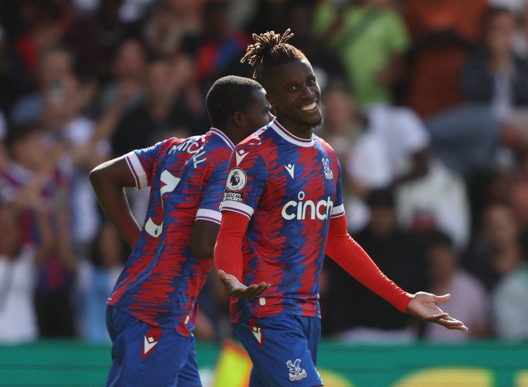 Wilfried Zaha celebrates scoring for Crystal Palace
