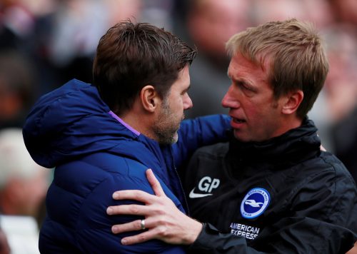 Mauricio Pochettino with Brighton and Hove Albion manager Graham Potter