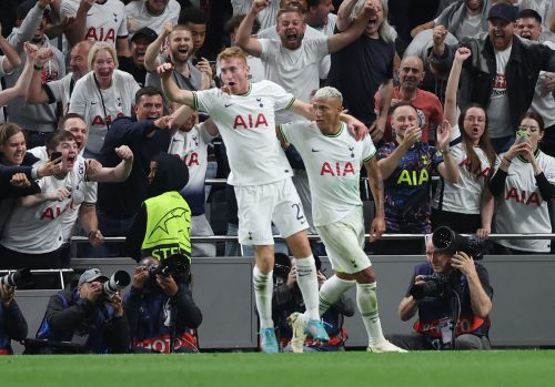 Dejan Kulusevski and Richarlison celebrate for Tottenham