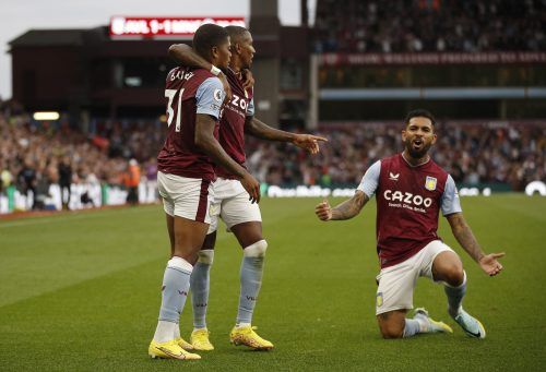 Douglas Luiz celebrates scoring for Aston Villa
