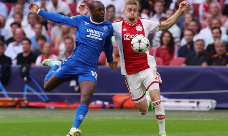 Rangers' Glen Kamara battles Kenneth Taylor for possession
