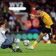 Wolves' Raul Jimenez tries to chip the goalkeeper