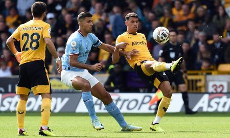 Man City star Rodri battles against Wolves