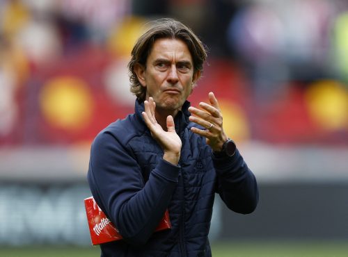 Leicester managerial target Thomas Frank applauds the Brentford fans