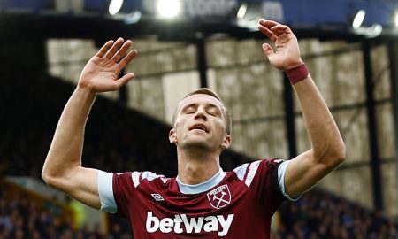 West Ham's Tomas Soucek reacts