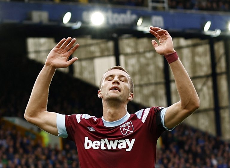 West Ham's Tomas Soucek reacts