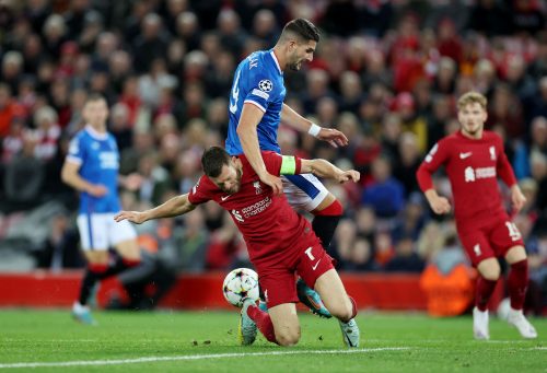 Rangers' Antonio Colak challenges James Milner