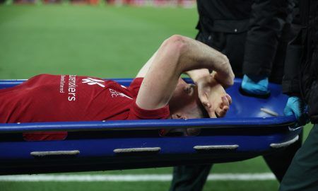 Liverpool's Diogo Jota is stretchered off injured