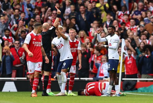Tottenham's Emerson Royal is sent off against Arsenal