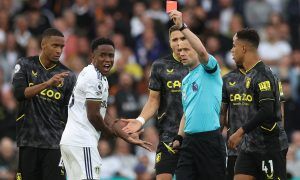 Leeds United's Luis Sinisterra shown a red card