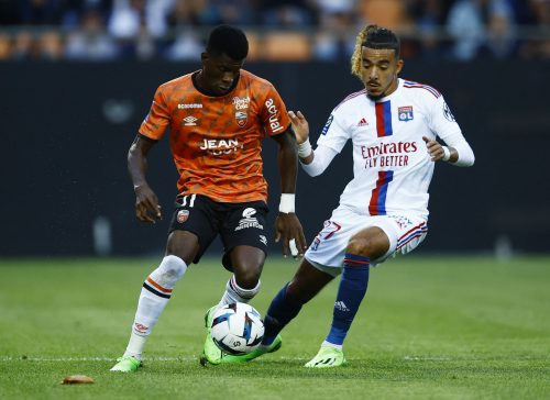 Lyon defender and Tottenham target Malo Gusto in action