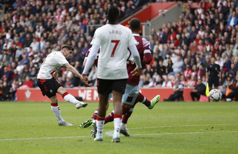 Romain Perraud scores against West Ham