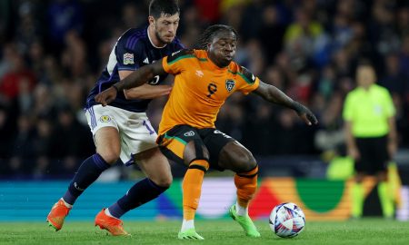 Nottingham Forest's Scott McKenna in action for Scotland
