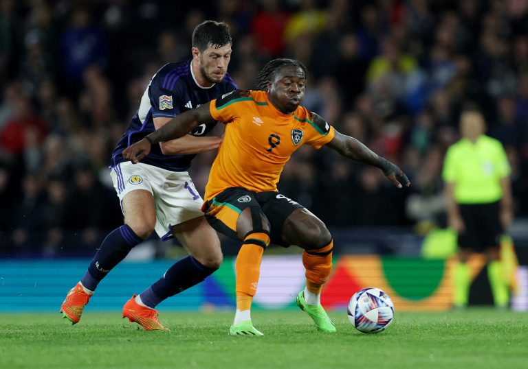 Nottingham Forest's Scott McKenna in action for Scotland