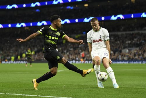 Sporting CP's Marcus Edwards in action with Tottenham