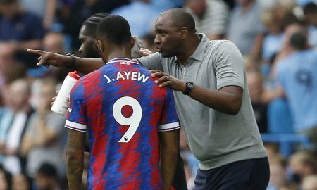 Crystal Palace's Jordan Ayew and manager Patrick Vieira