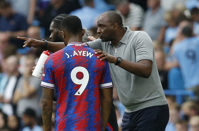 Crystal Palace's Jordan Ayew and manager Patrick Vieira