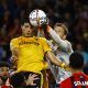 Wolves striker Raul Jimenez goes up for a header