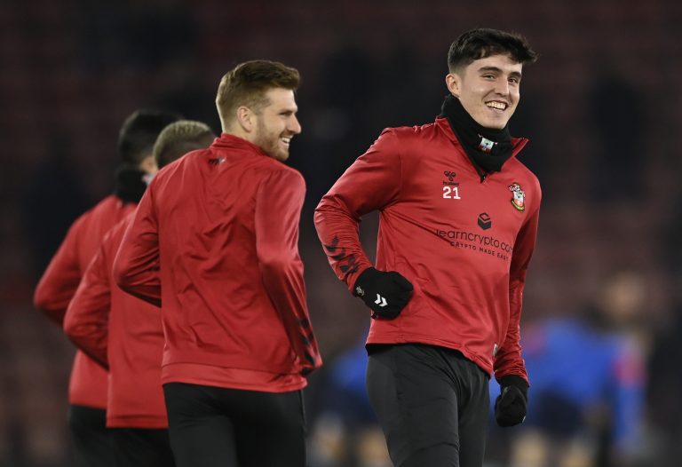 Tino-Livramento-during-a-warm-up-for-Southampton