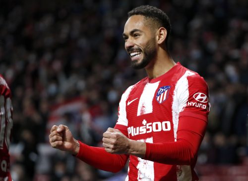 Atletico Madrid's Matheus Cunha celebrates scoring their second goal
