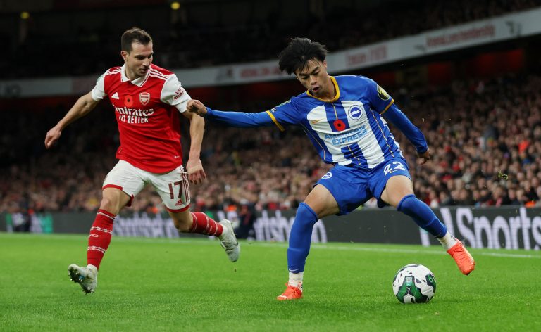 Kaoru Mitoma in action for Brighton & Hove Albion.