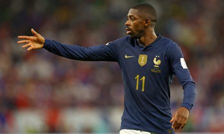 France's Ousmane Dembele reacts