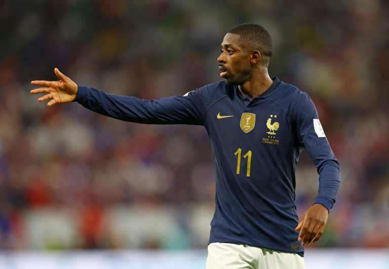 France's Ousmane Dembele reacts