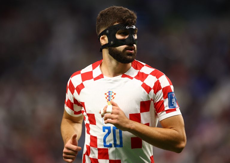 Josko Gvardiol competing for Croatia against Japan