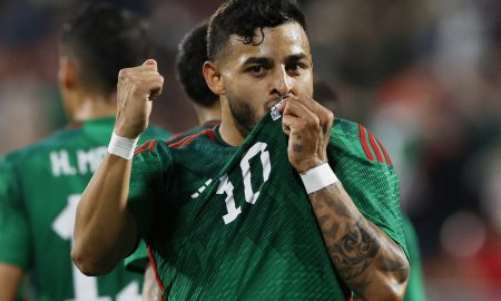 Mexico's Alexis Vega celebrates scoring their first goal against Sweden
