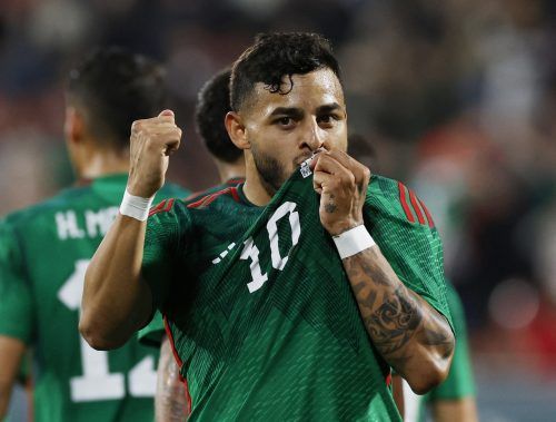 Mexico's Alexis Vega celebrates scoring their first goal against Sweden