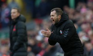 Southampton manager Nathan Jones on the touchline against Liverpool