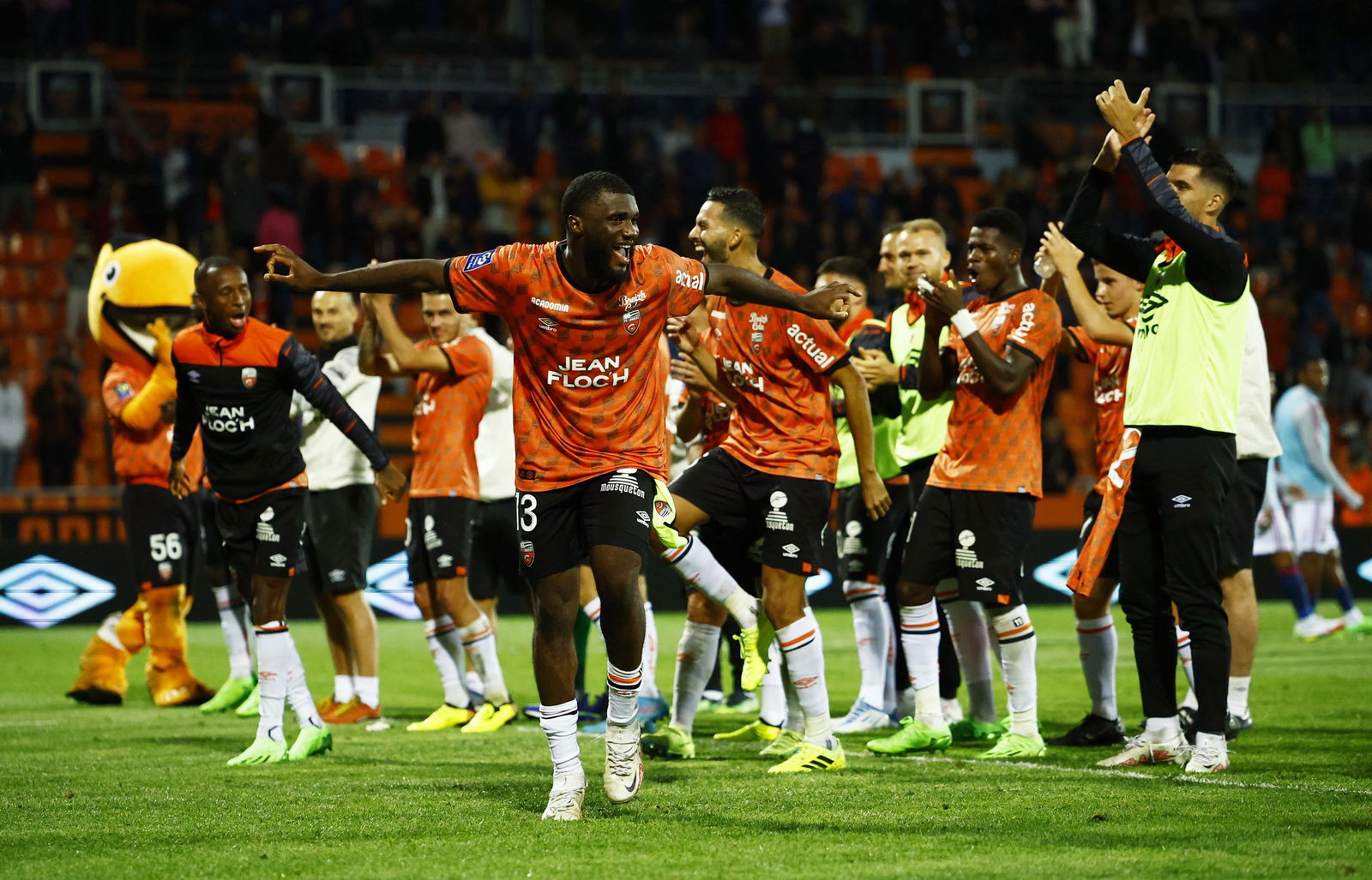 Lorient's Terem Moffi celebrates scoring