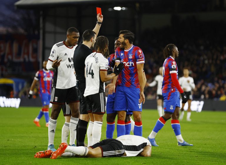 Crystal Palace's James Tomkins is sent off v Fulham