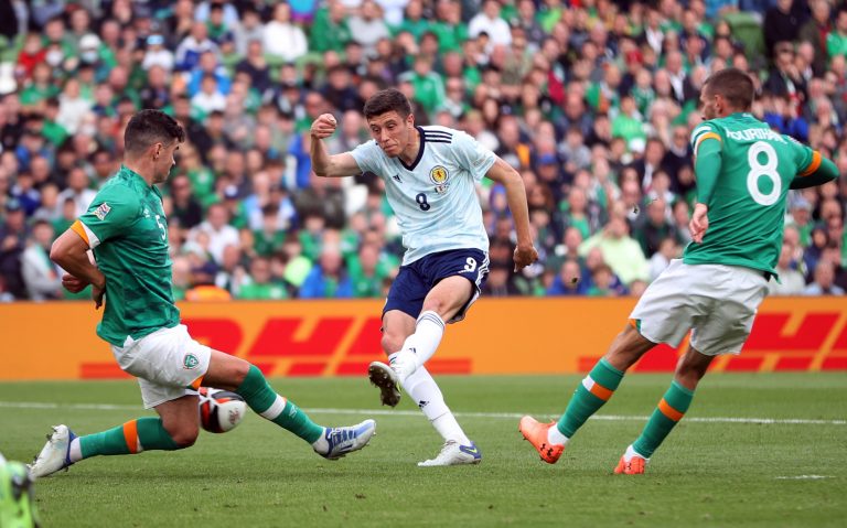 Rangers transfer target Ross Stewart in action for Scotland