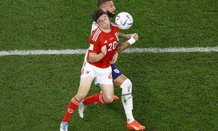 Daniel James in action for Wales