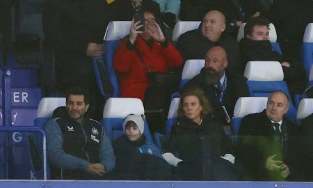 Mehrdad Ghodoussi, Amanda Staveley and Darren Eales watching Newcastle United