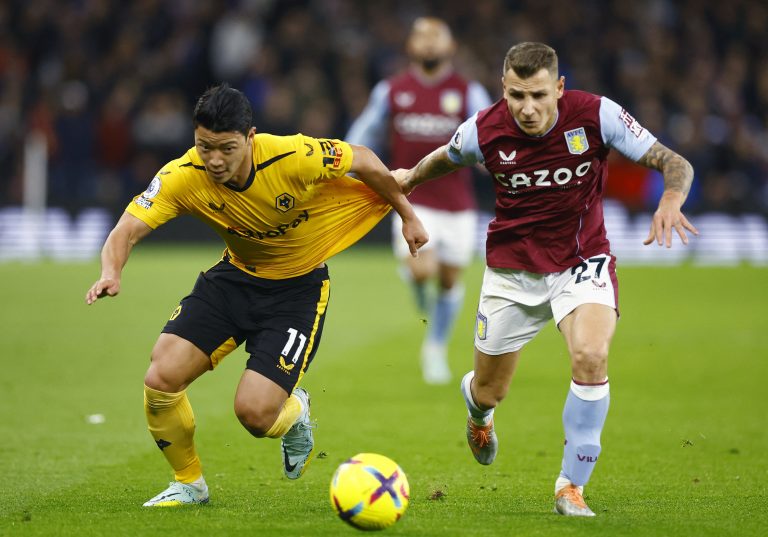 Lucas Digne in action for Aston Villa