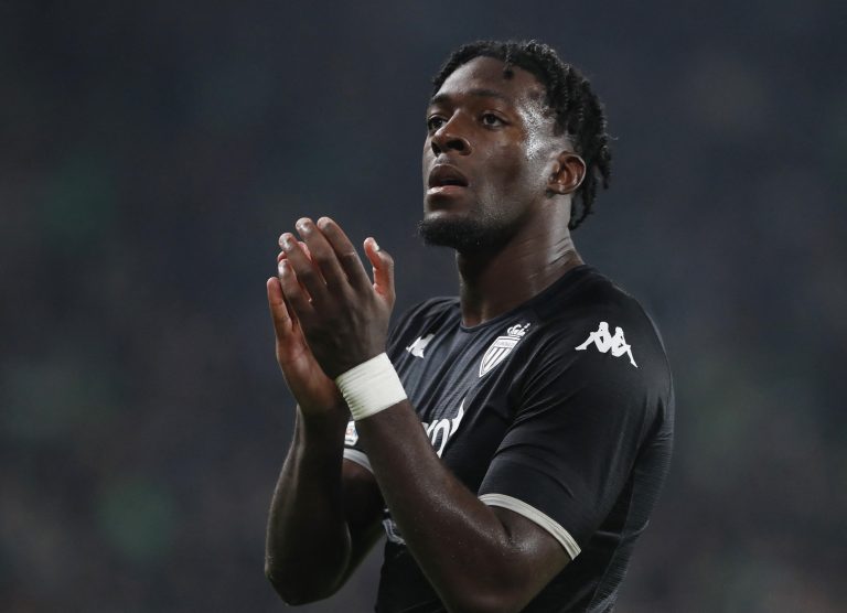 AS Monaco's Axel Disasi applauds fans after the match