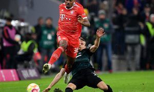 Bayern Munich's Ryan Gravenberch in action with Werder Bremen's Christian Gross