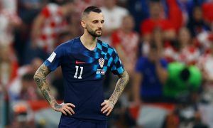 Croatia's Marcelo Brozovic reacts after Argentina's Lionel Messi scored their first goal