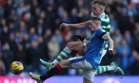 Rangers' Ryan Kent in action with Celtic's Alistair Johnston