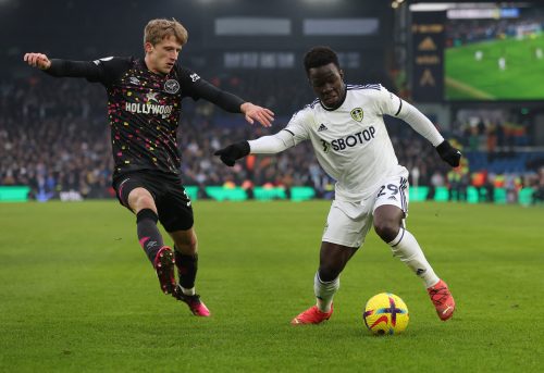 Leeds' Wilfried Gnonto in action against Brentford