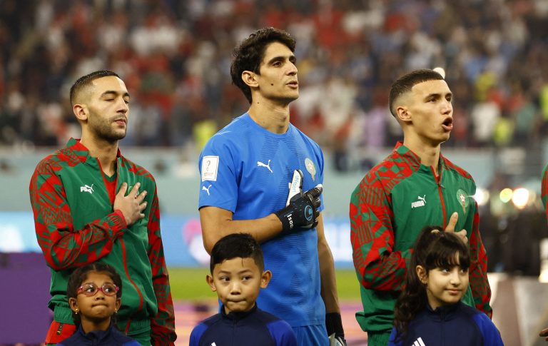 Yassine Bounou during the Morocco national anthem