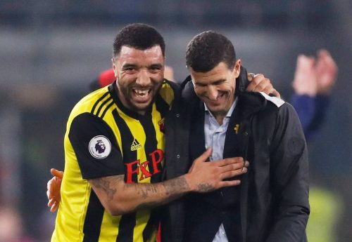 Troy Deeney celebrates with Javi Gracia